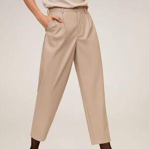 MANGO Nude Beige Faux Leather Pants